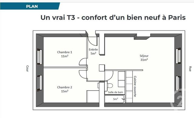 Appartement à vendre - 4 pièces - 63.6 m2 - PARIS - 75014 - ILE-DE-FRANCE - Century 21 Farré Pernety